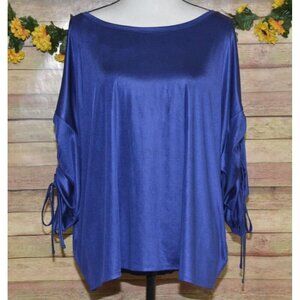 Jennifer Lopez Silky Blue Blouse Top Size XXL 3/4 Rushed Sleeve Career Night Out